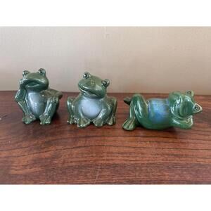 Set of 3 Ceramic Fairy Garden Frog Figurines